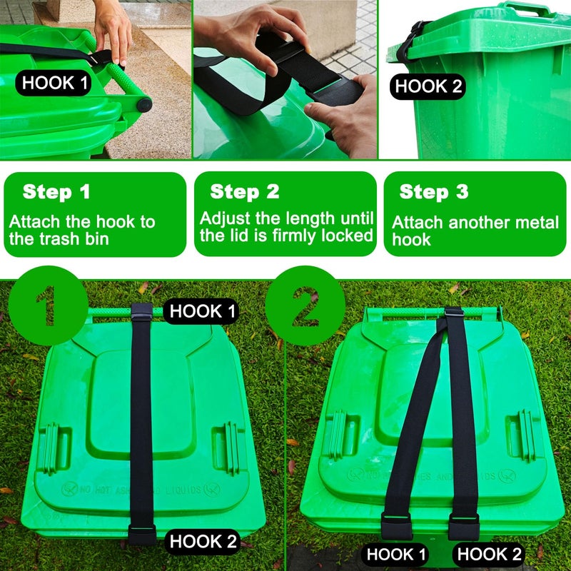JFOMOYGI Metal Double Claw Trash Can Locks Strap for Animals Universal Trash Can Lid Lock 1PC Adjustable Garbage Can Lid Locks Security Strap Trash Can Bungee Cord Belt Rope for Outside Raccoon Trash Bin Lock - Image 3